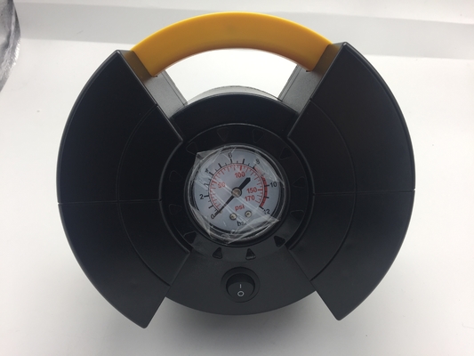 DC12V Inflator αέρα αυτοκινήτων συμπιεστής με το μετρητή για τις διαφορετικές ρόδες, το μαύρο και κίτρινο χρώμα