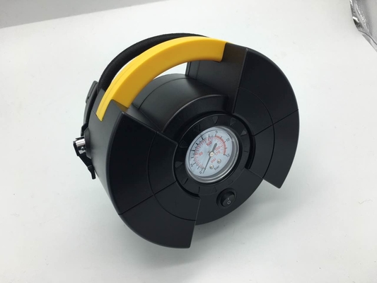 DC12V Inflator αέρα αυτοκινήτων συμπιεστής με το μετρητή για τις διαφορετικές ρόδες, το μαύρο και κίτρινο χρώμα