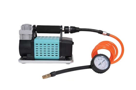 Ενιαίο κύλινδρο DC12V μεταλλικός φορητός αεροσυμπιεστής αυτοκινήτου με μεταλλικό μετρητή πίεσης